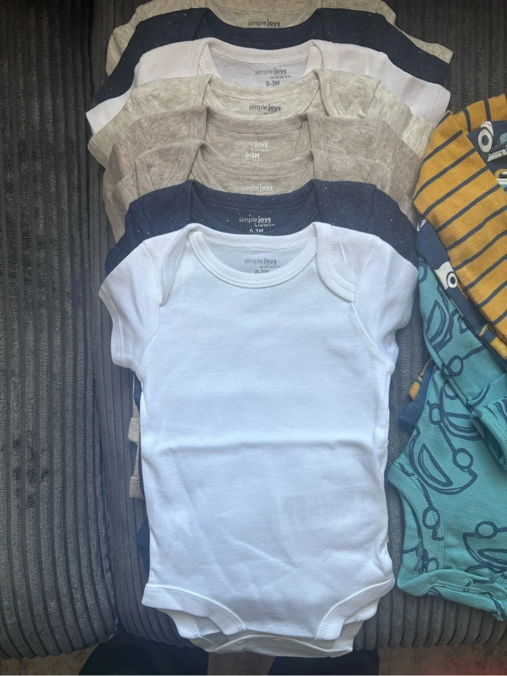 Carter's Baby One-Piece Bodysuit Set in White, Teal & Mustard